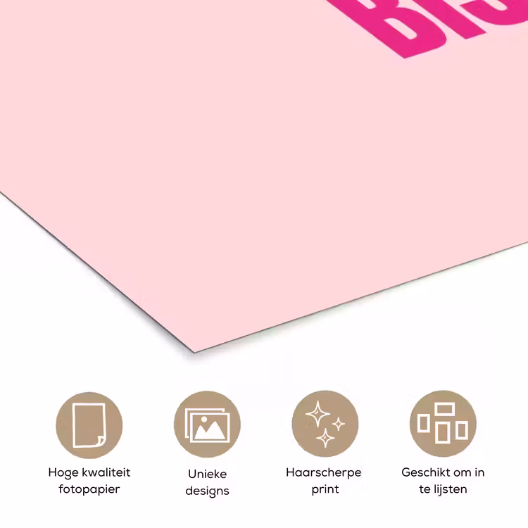 Bisou - Roze - Minimalistisch poster papier klein -closeup_NL
