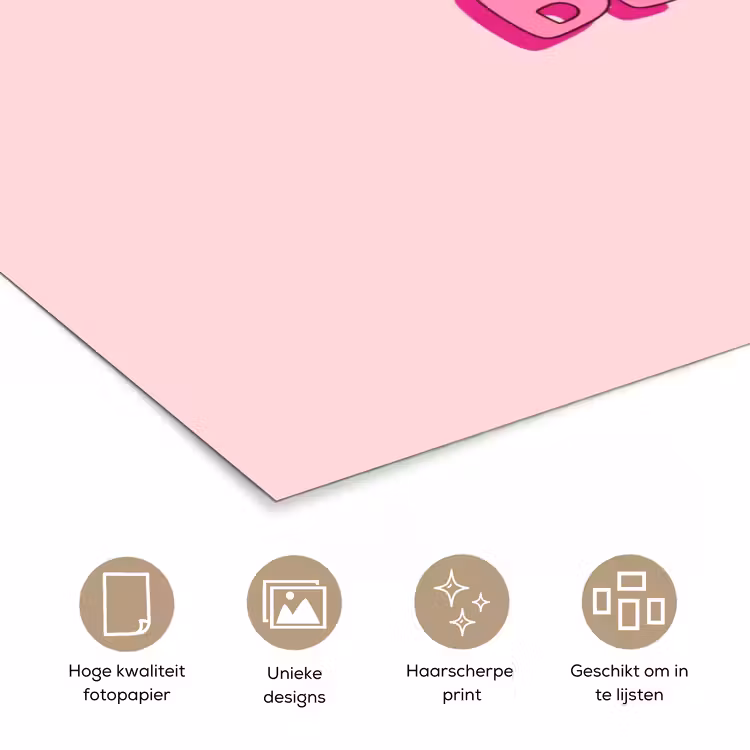 Bisou - Roze - Schaduw poster papier klein -closeup_NL