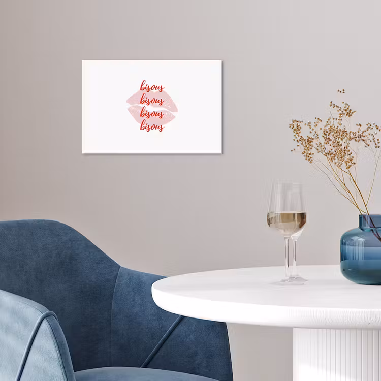 Bisous - Lip - Wit - Rood poster papier klein -sfeer3