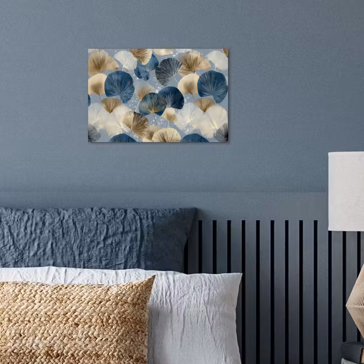 Bladeren - Abstract - Goud - Blauw poster papier klein -sfeer2