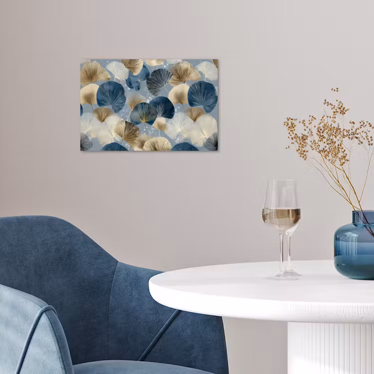 Bladeren - Abstract - Goud - Blauw poster papier klein -sfeer3