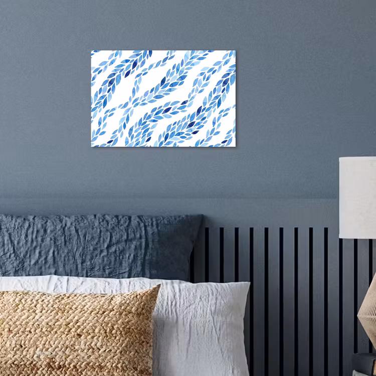Bladeren - Aquarel - Patroon - Modern - Blauw poster papier klein -sfeer2