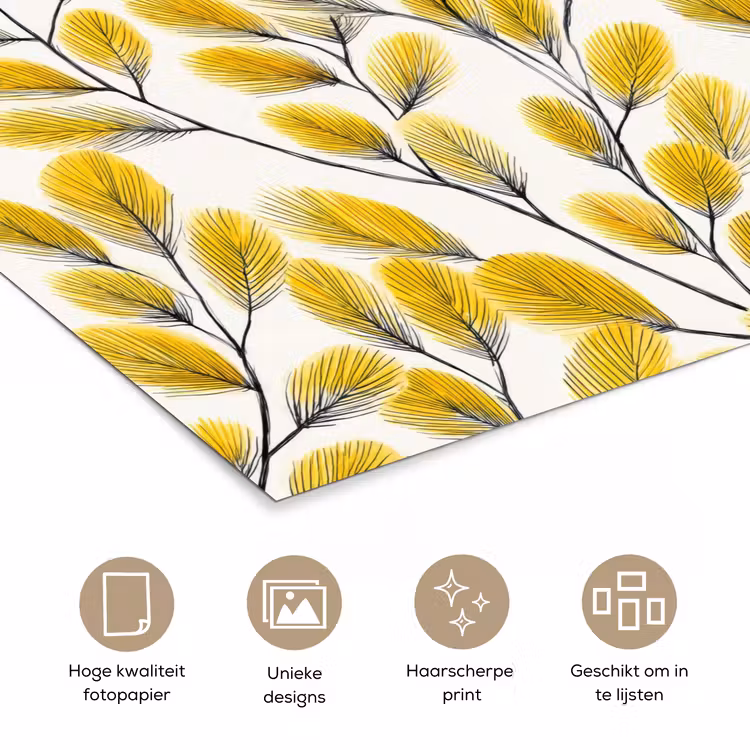 Bladeren - Botanisch - Elegant - Geel - Zwart poster papier klein 62 -closeup_NL
