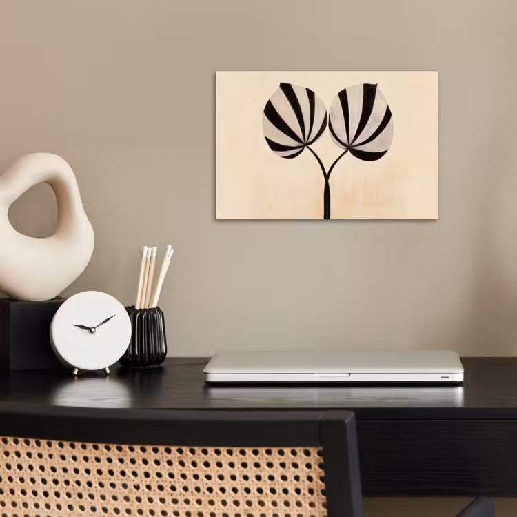 Bladeren - Gestreept - Stengel - Beige poster papier klein -sfeer1