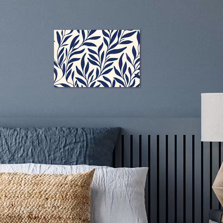 Bladeren - Klimop - Donkerblauw poster papier klein -sfeer2