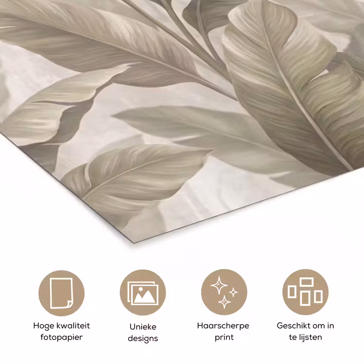 Bladeren - Tropisch - Natuur - Abstract - Beige poster papier klein -closeup_NL