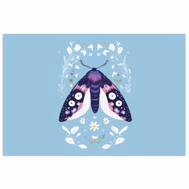 Bladeren - Wit - Vlinder - Insect poster papier klein -3d