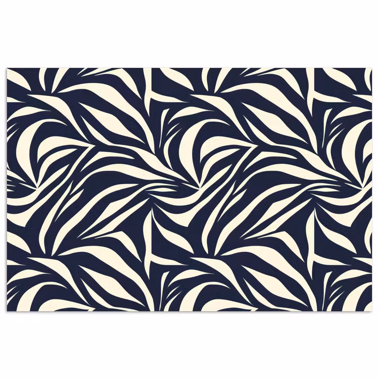 Bladvormen - Blauw - Patroon - Wit poster papier klein 62 -3d