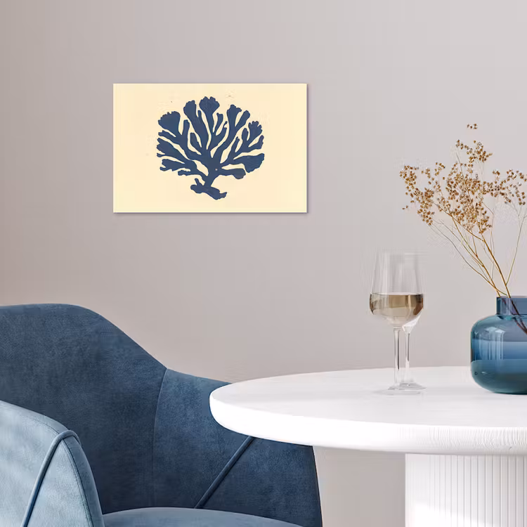 Blauw koraal - Vertakkingen - Beige poster papier klein -sfeer3