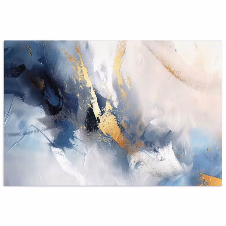 Blauw - Modern - Marmer - Abstract - Goud poster papier klein -3d