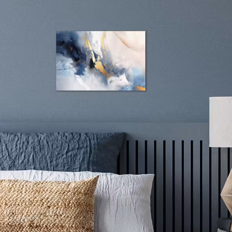 Blauw - Modern - Marmer - Abstract - Goud poster papier klein -sfeer2