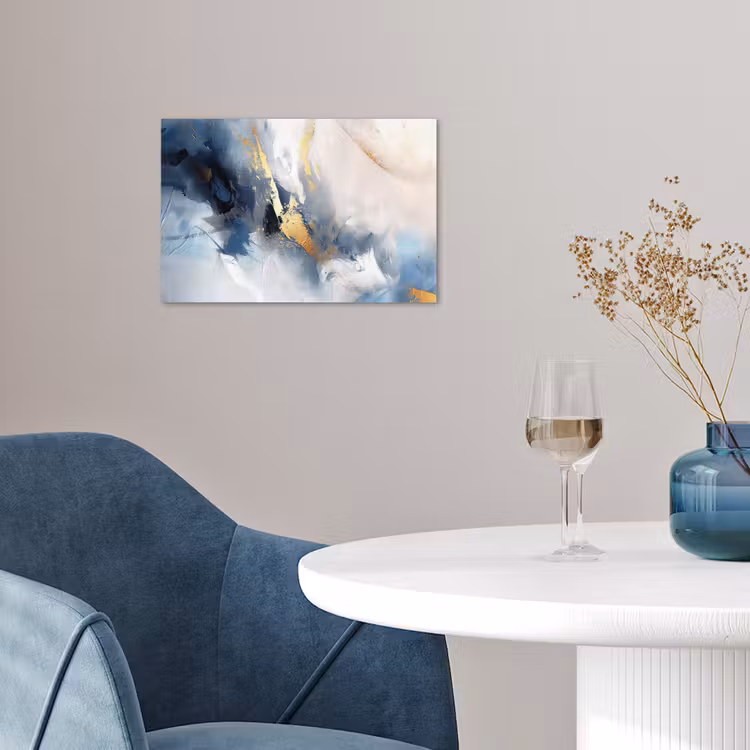 Blauw - Modern - Marmer - Abstract - Goud poster papier klein -sfeer3