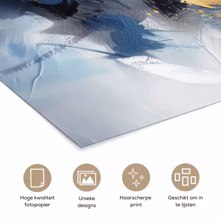 Blauw - Modern - Marmer - Abstract - Goud poster papier klein -closeup_NL