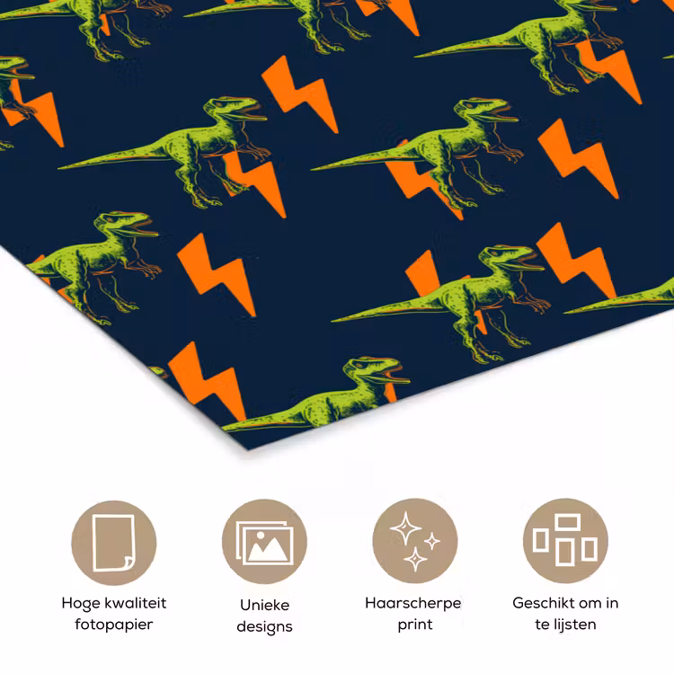Bliksemschichten - Oranje - Dinosaurussen poster papier klein -closeup_NL