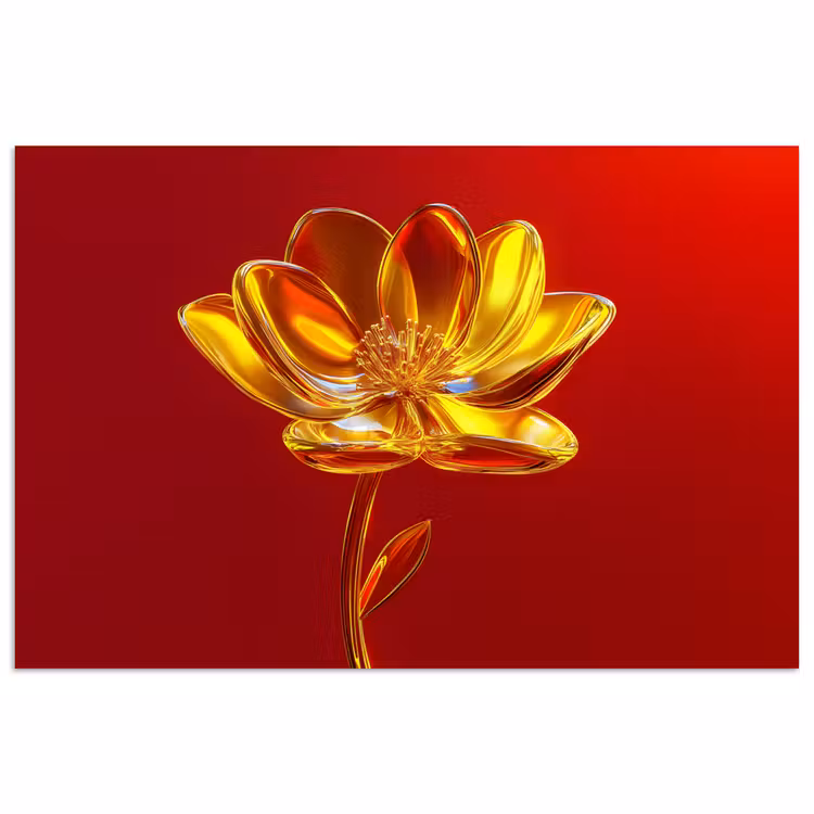 Bloem - Goud - Glazen poster papier klein -3d