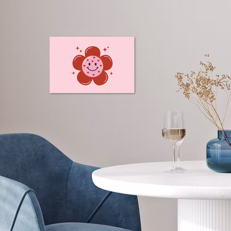 Bloem - Roze - Hartjes poster papier klein -sfeer3