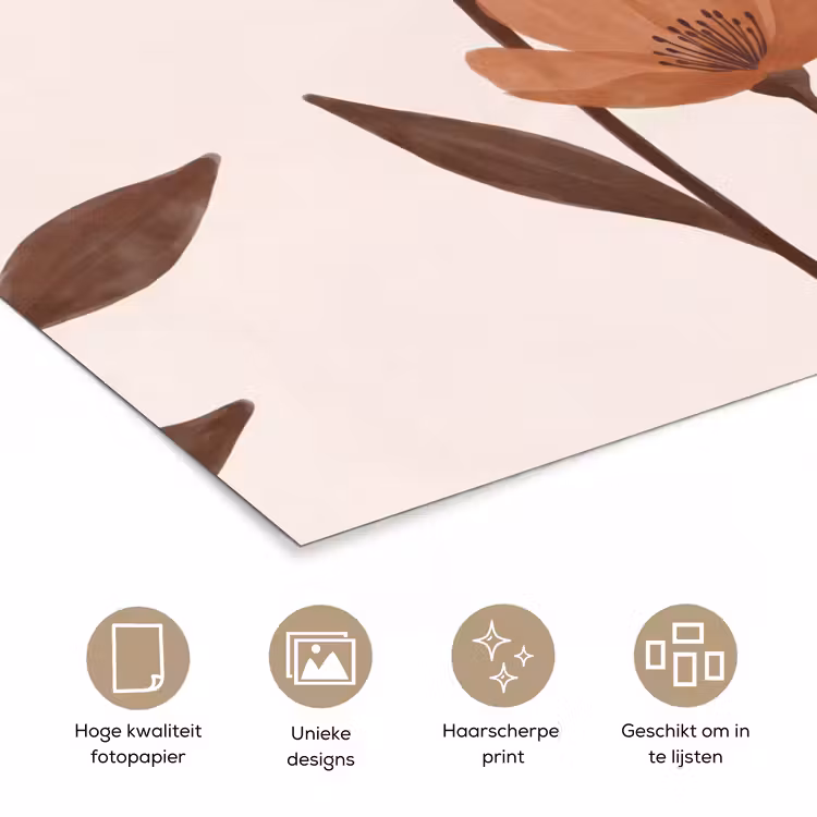 Bloemen - Abstract - Modern - Bruin - Decoratief poster papier klein -closeup_NL