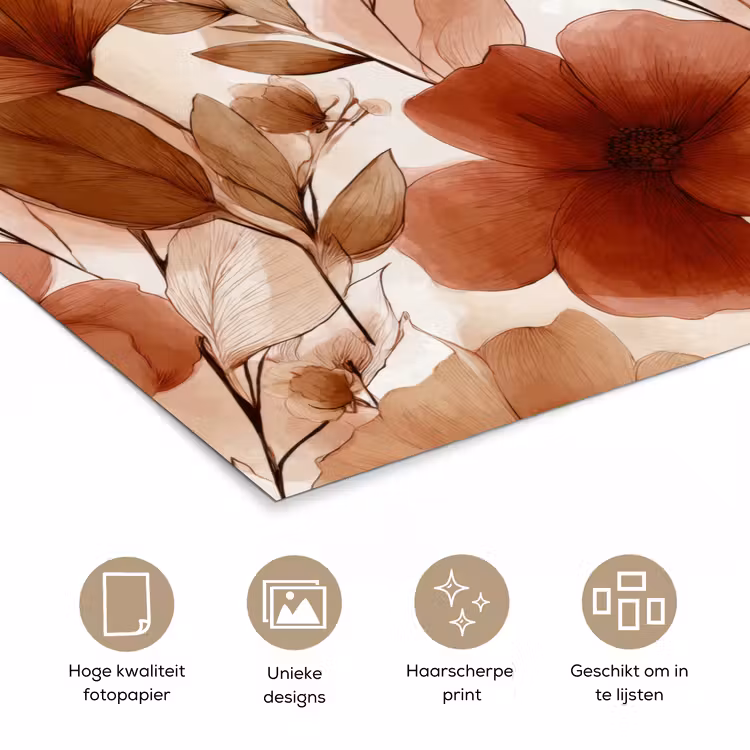 Bloemen - Aquarel - Botanisch - Terracotta poster papier klein 62 -closeup_NL