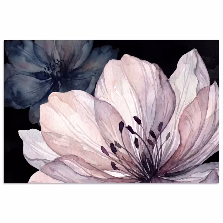 Bloemen - Aquarel - Modern - Roze - Donker poster papier klein -3d