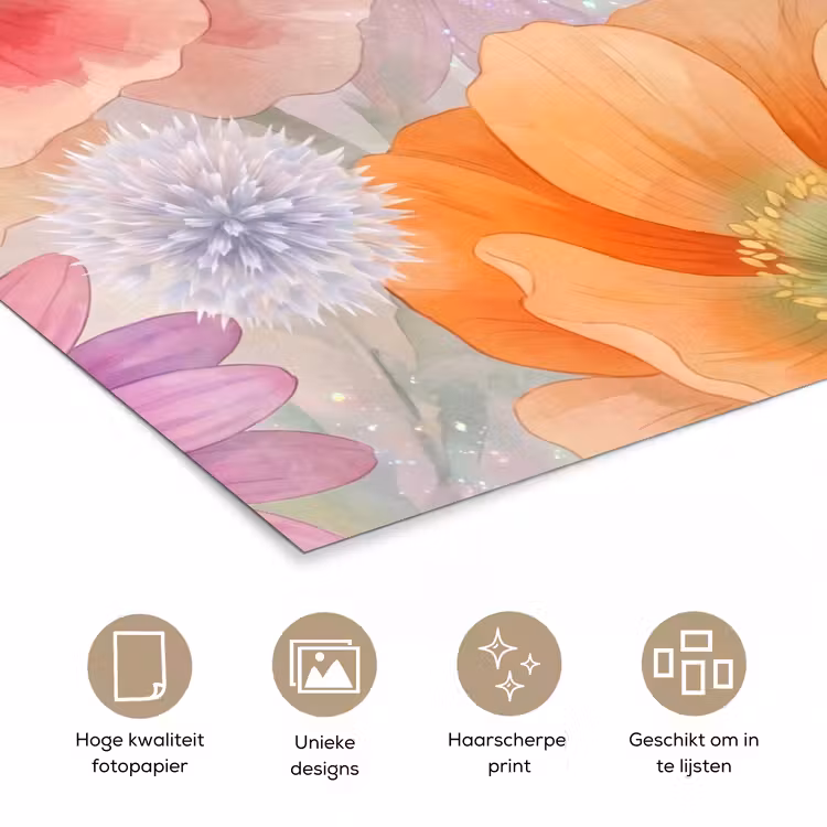 Bloemen - Aquarel - Natuur - Modern - Kleurrijk poster papier klein -closeup_NL