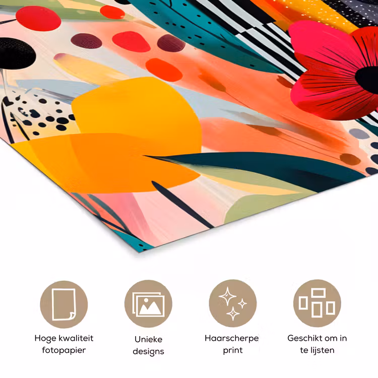 Bloemen - Bladeren - Abstract - Kleurrijk poster papier klein -closeup_NL