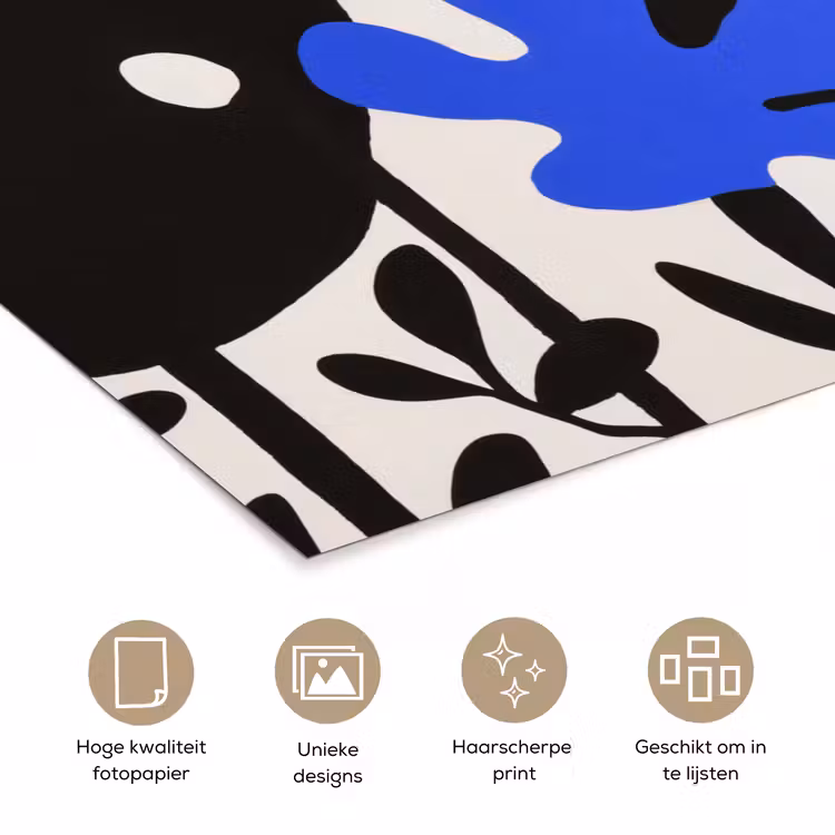 Bloemen - Bladeren - Abstract - Zwart poster papier klein -closeup_NL