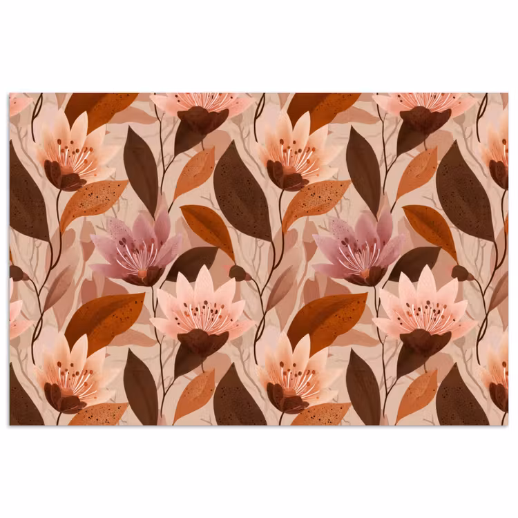 Bloemen - Bladeren - Bruin poster papier klein 62 -3d