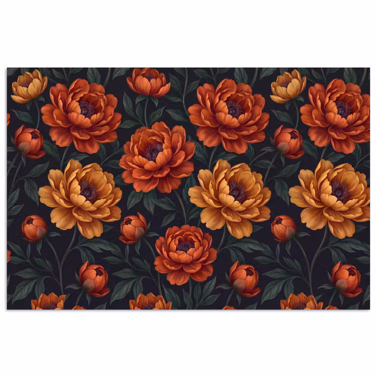 Bloemen - Bladeren - Natuur - Modern - Oranje poster papier klein -3d