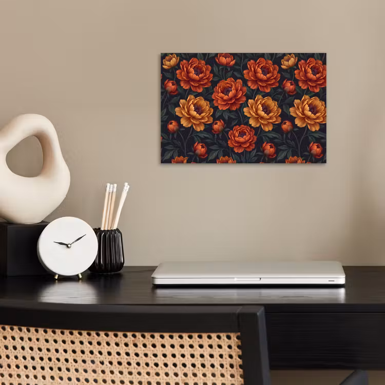 Bloemen - Bladeren - Natuur - Modern - Oranje poster papier klein -sfeer1