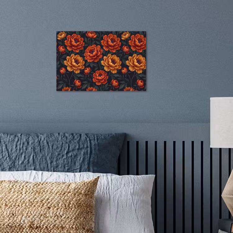 Bloemen - Bladeren - Natuur - Modern - Oranje poster papier klein -sfeer2