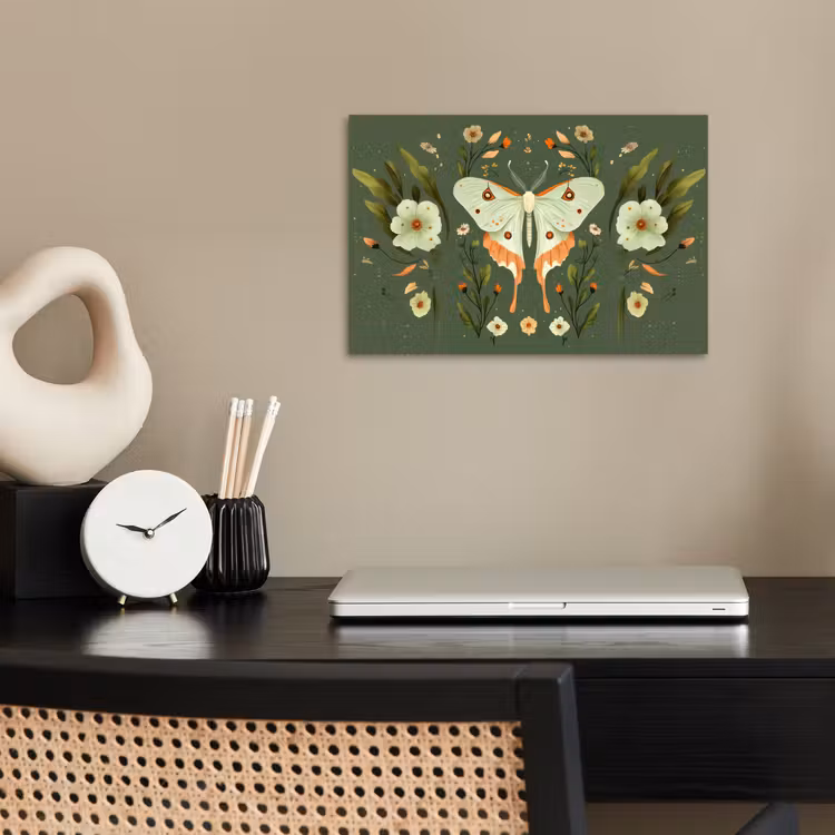 Bloemen - Bladeren - Olijfgroen - Vlinder poster papier klein -sfeer1