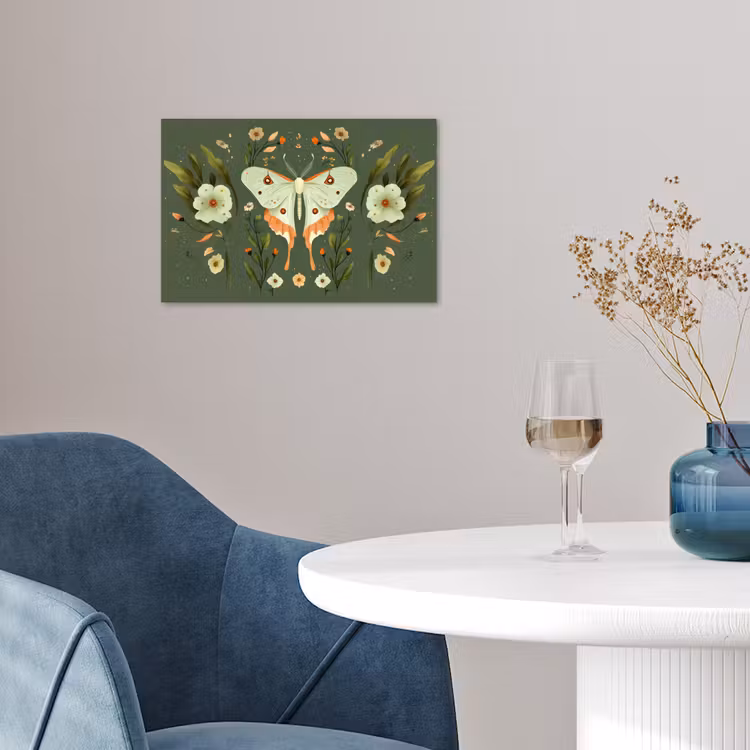 Bloemen - Bladeren - Olijfgroen - Vlinder poster papier klein -sfeer3