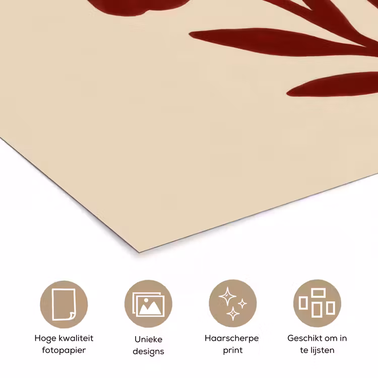 Bloemen - Bladeren - Rood - Minimalistisch poster papier klein -closeup_NL