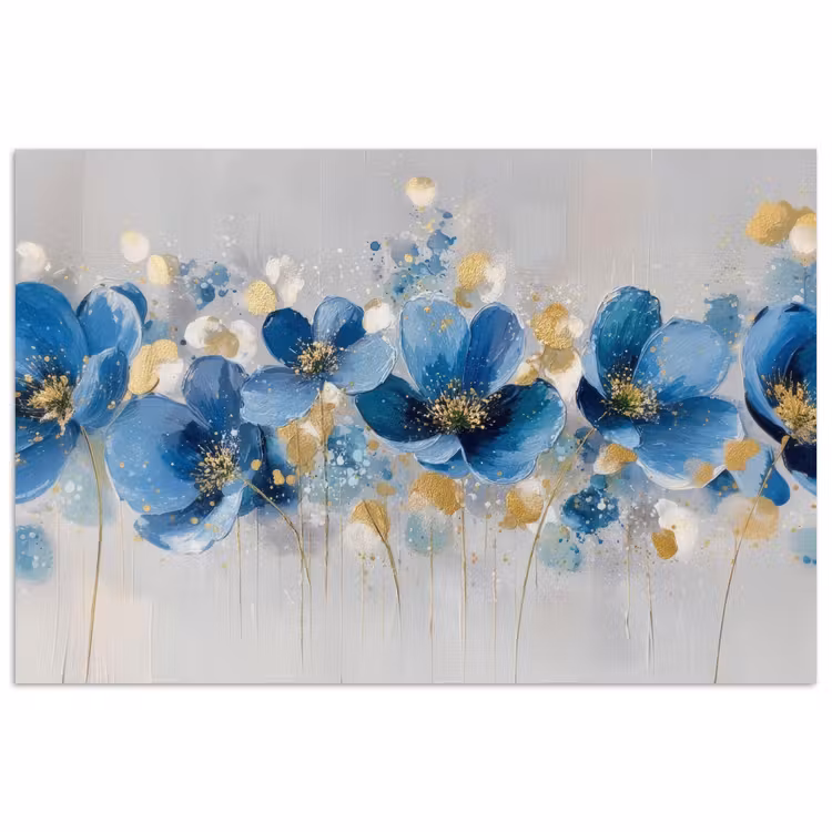 Bloemen - Blauw - Abstract poster papier klein -3d