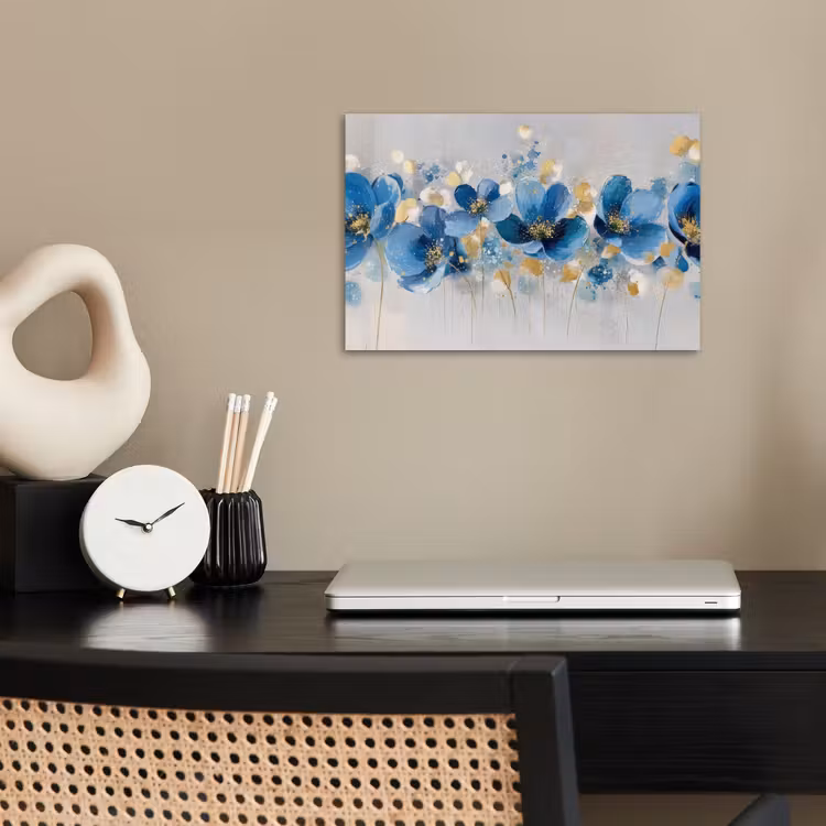 Bloemen - Blauw - Abstract poster papier klein -sfeer1