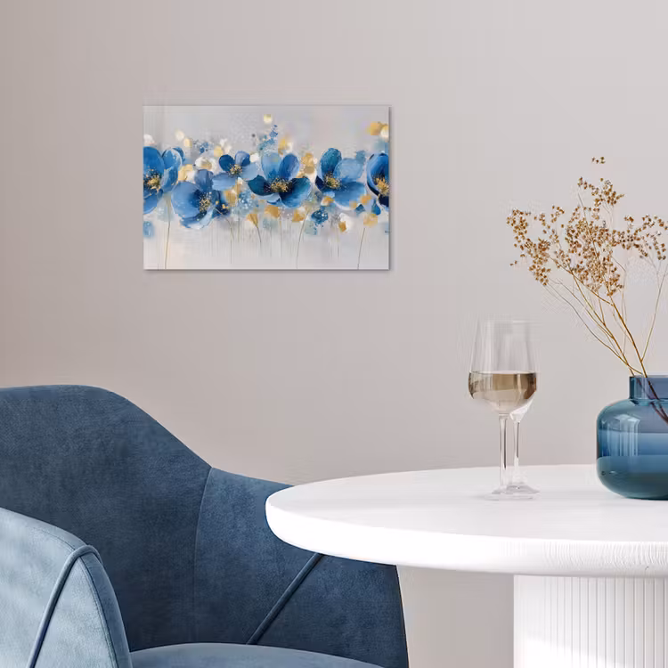 Bloemen - Blauw - Abstract poster papier klein -sfeer3