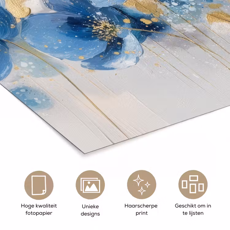 Bloemen - Blauw - Abstract poster papier klein -closeup_NL