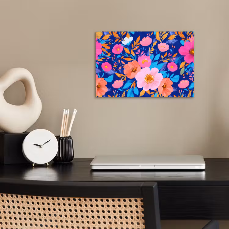 Bloemen - Blauw - Roze poster papier klein -sfeer1