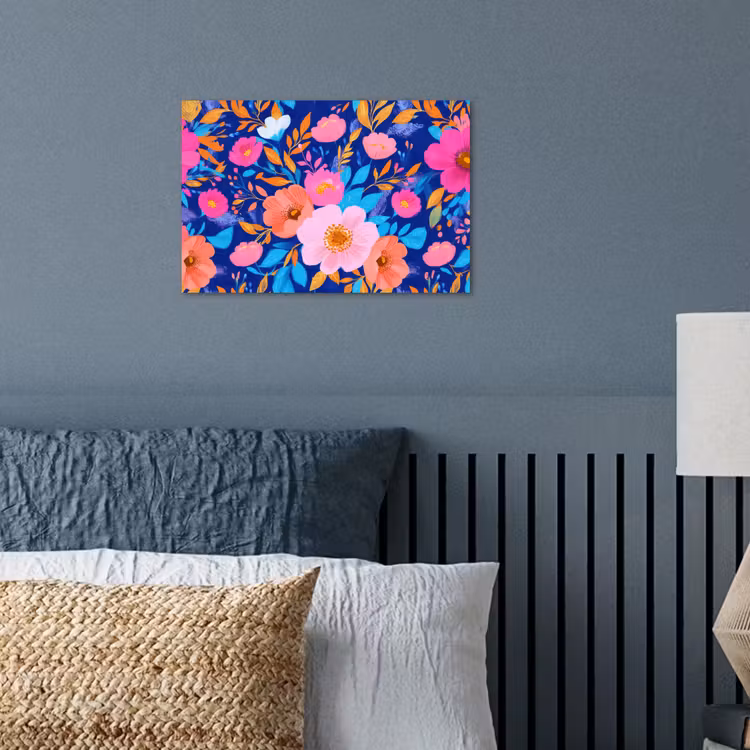 Bloemen - Blauw - Roze poster papier klein -sfeer2