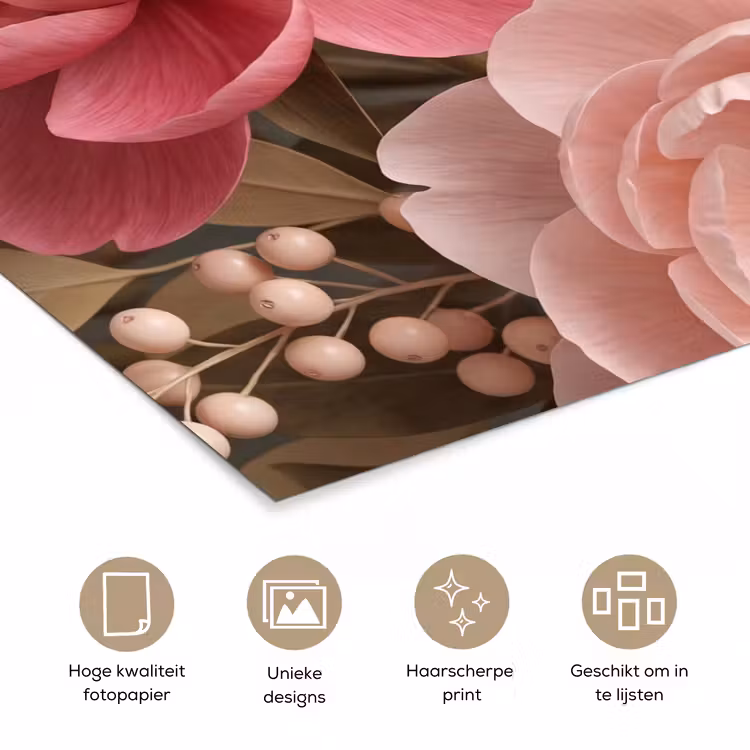 Bloemen - Bloesem - Zacht - Koraal - Decoratie poster papier klein -closeup_NL
