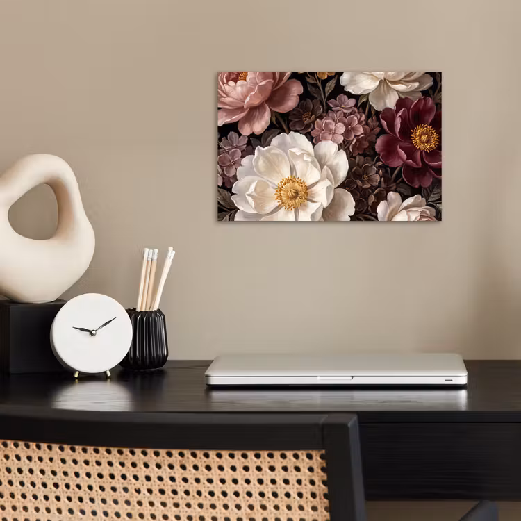 Bloemen - Boeket - Klassiek - Donker - Rood poster papier klein -sfeer1