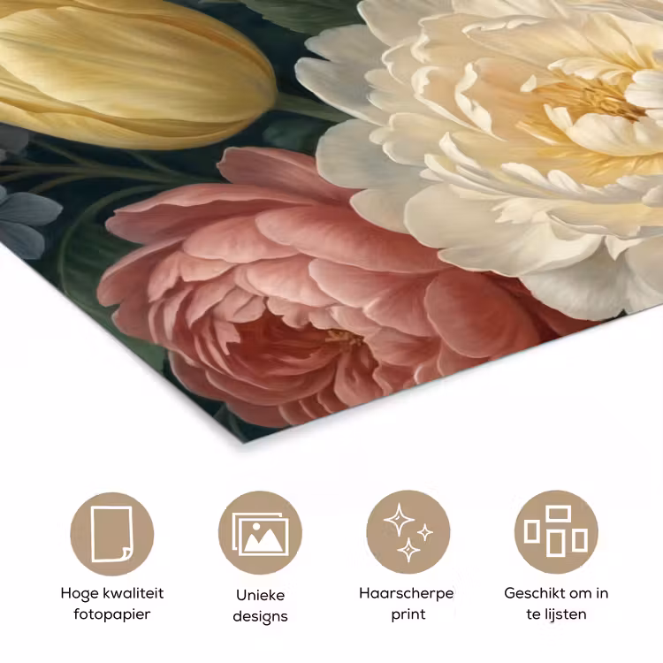 Bloemen - Boeket - Natuur - Klassiek - Donker poster papier klein -closeup_NL