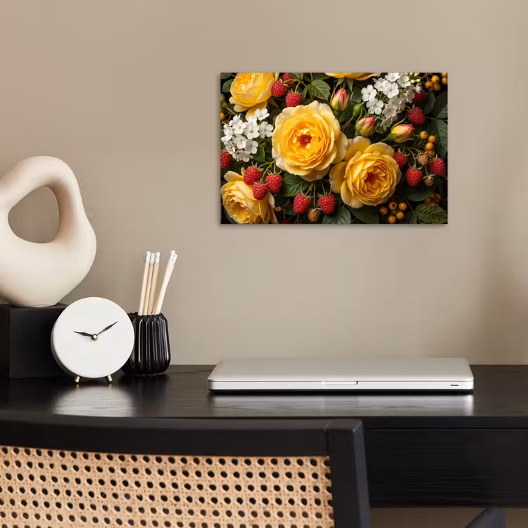 Bloemen - Boeket - Natuur - Klassiek - Geel poster papier klein -sfeer1