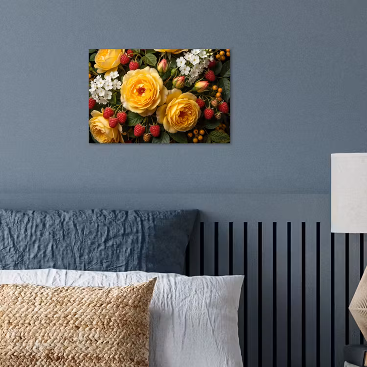 Bloemen - Boeket - Natuur - Klassiek - Geel poster papier klein -sfeer2