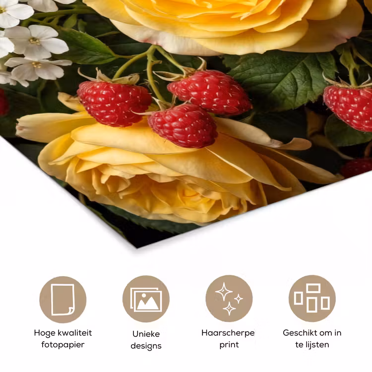 Bloemen - Boeket - Natuur - Klassiek - Geel poster papier klein -closeup_NL