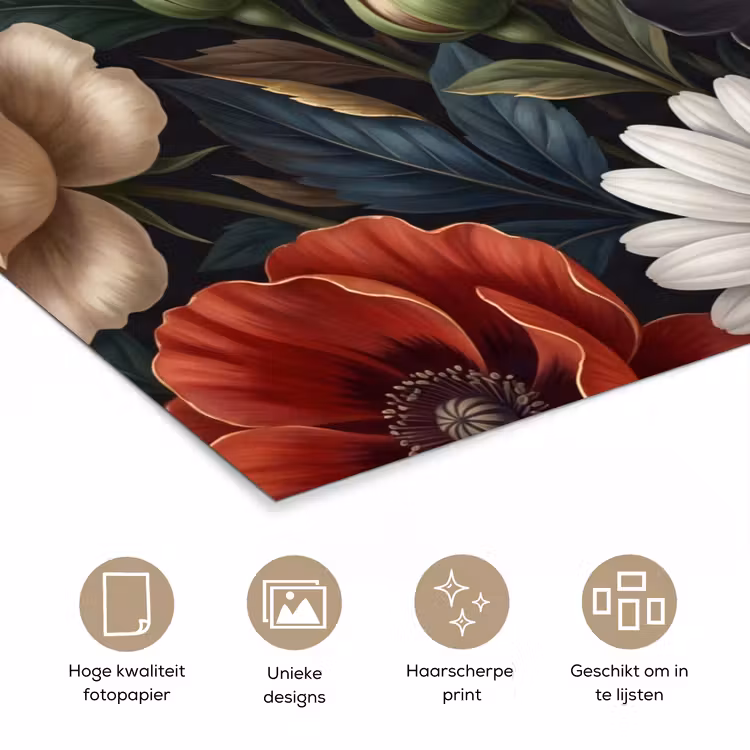 Bloemen - Boeket - Natuur - Klassiek - Weelderig poster papier klein -closeup_NL