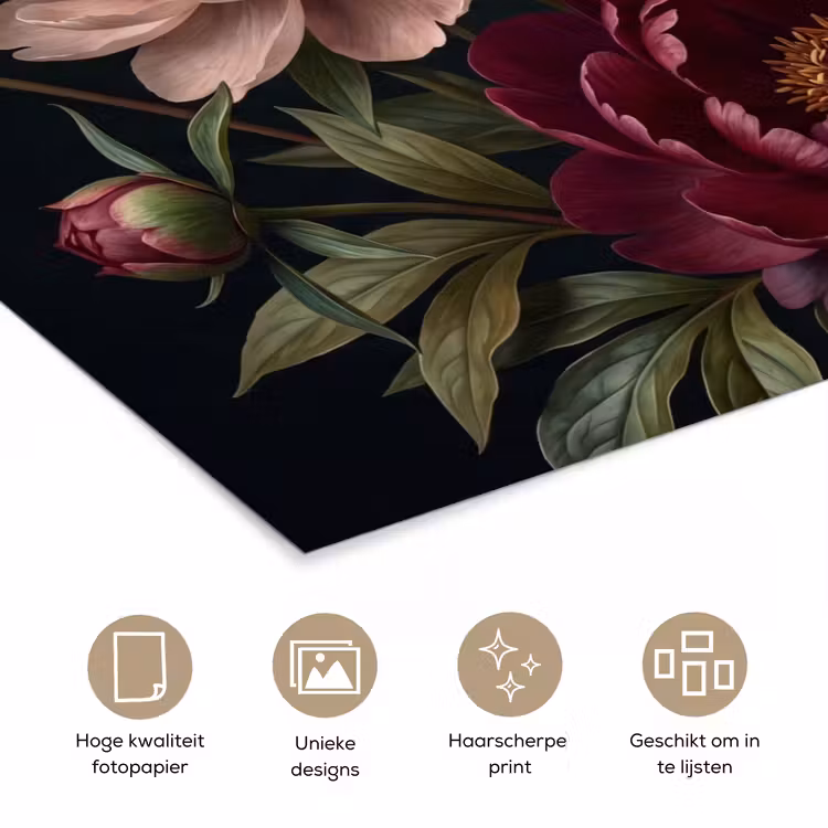 Bloemen - Boeket - Natuur - Modern - Donker poster papier klein -closeup_NL