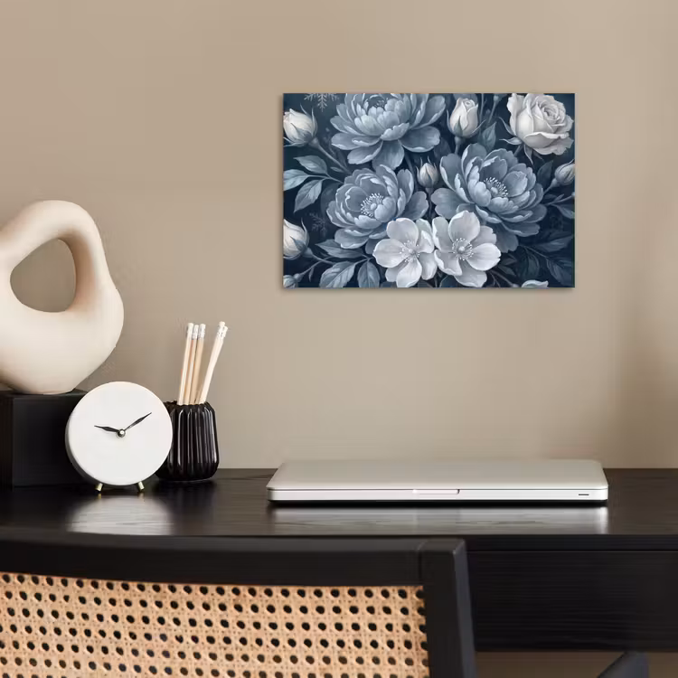 Bloemen - Boeket - Winter - Abstract - Blauw poster papier klein -sfeer1