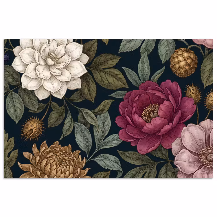 Bloemen - Botanisch - Illustratie - Donker - Vintage poster papier klein -3d