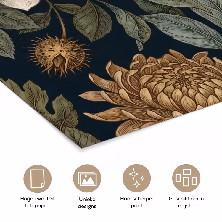 Bloemen - Botanisch - Illustratie - Donker - Vintage poster papier klein -closeup_NL